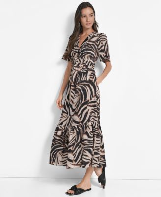 Women's Printed V-Neck Short-Sleeve Maxi Dress