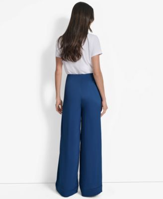 Women's Glazed High Rise Seamed-Cuff Wide-Leg Pants