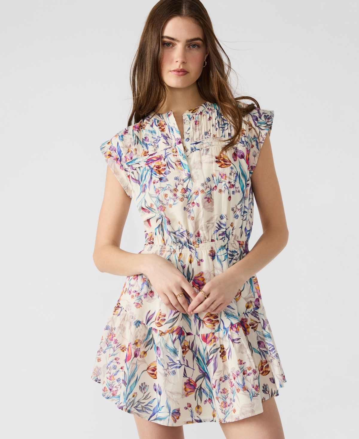 Steve Madden Faith Floral Tiered Cotton Minidress In Multi