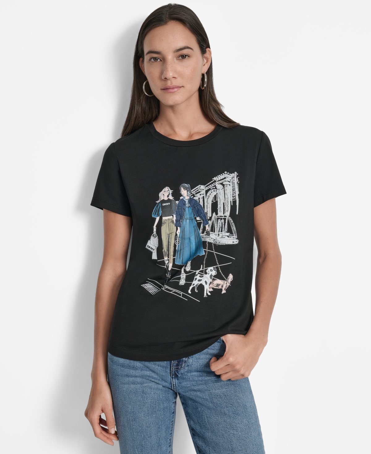 Dkny Women's Met Museum Conversational Crewneck T-shirt In Black