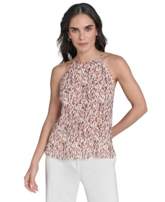 Calvin Klein - Petite Printed Pleated Sleeveless Halter Top