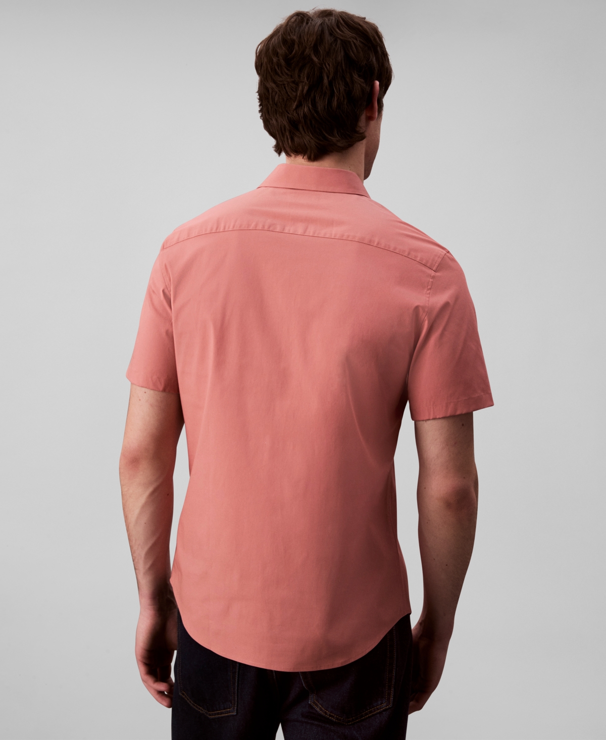 Calvin Klein Men's Slim Fit Short Sleeve Solid Stretch Button-front Shirt