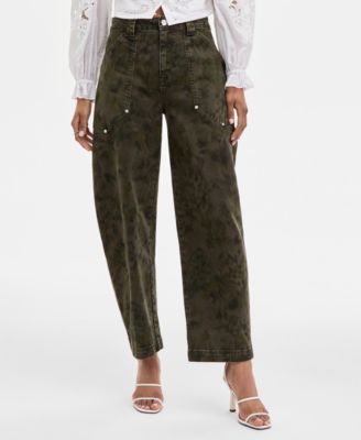 Avec Les Filles - Women's Floral Print High Rise Barrel-Leg Pants