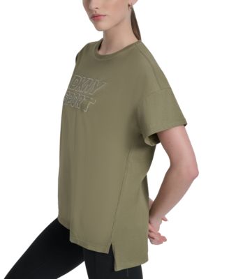 Women's Rhinestone-Logo Drop-Shoulder T-Shirt