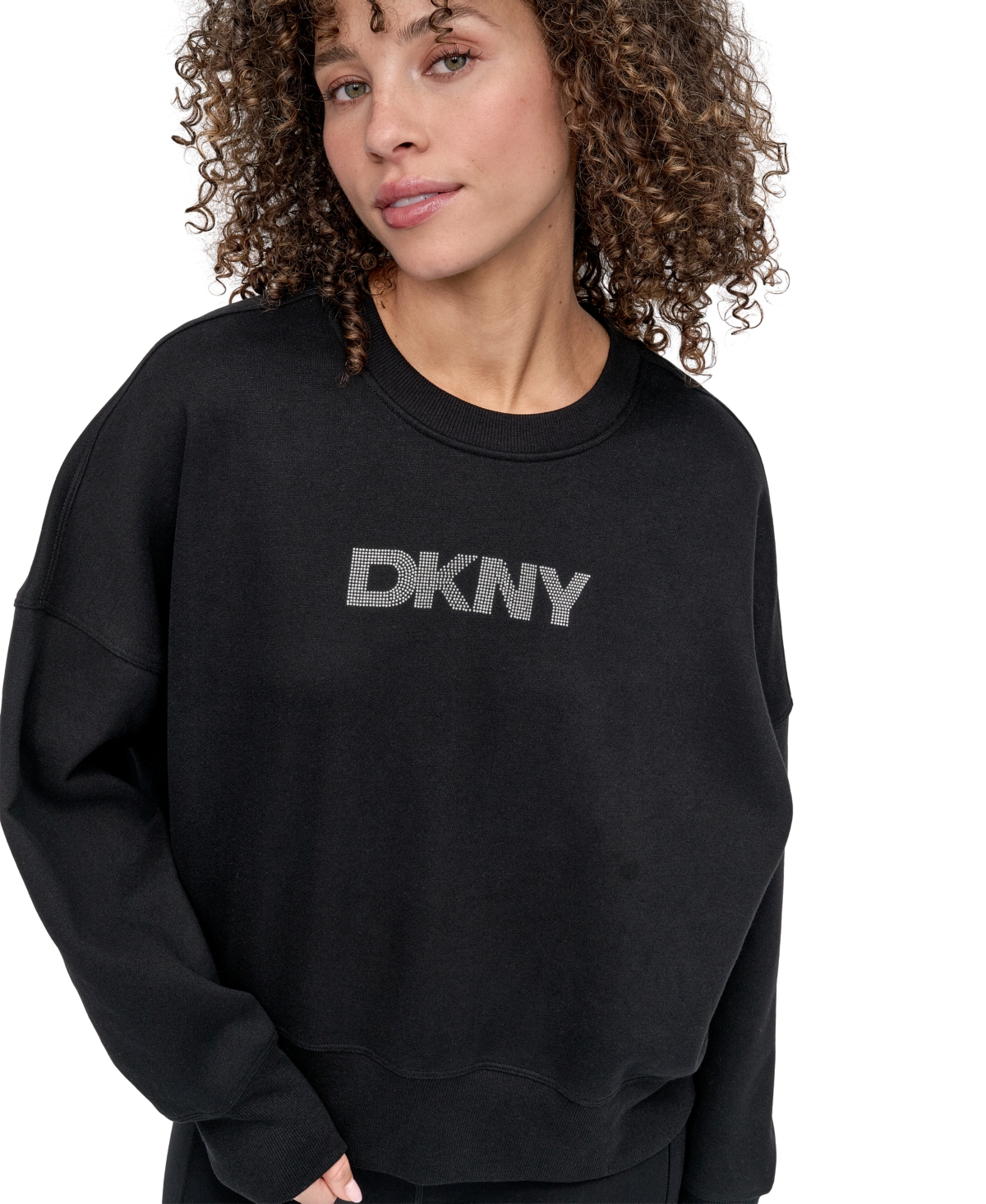 Dkny Sport Women's Mini Stud Logo Crew Neck Sweatshirt In Black