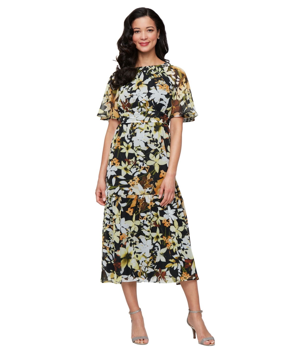 Sl Fashions Flutter Sleeve A-line Midi Dress