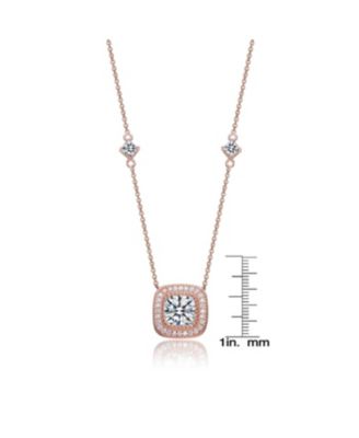 Sterling Silver Cubic Zirconia 18K Rose Gold Plated Square Stud Necklace