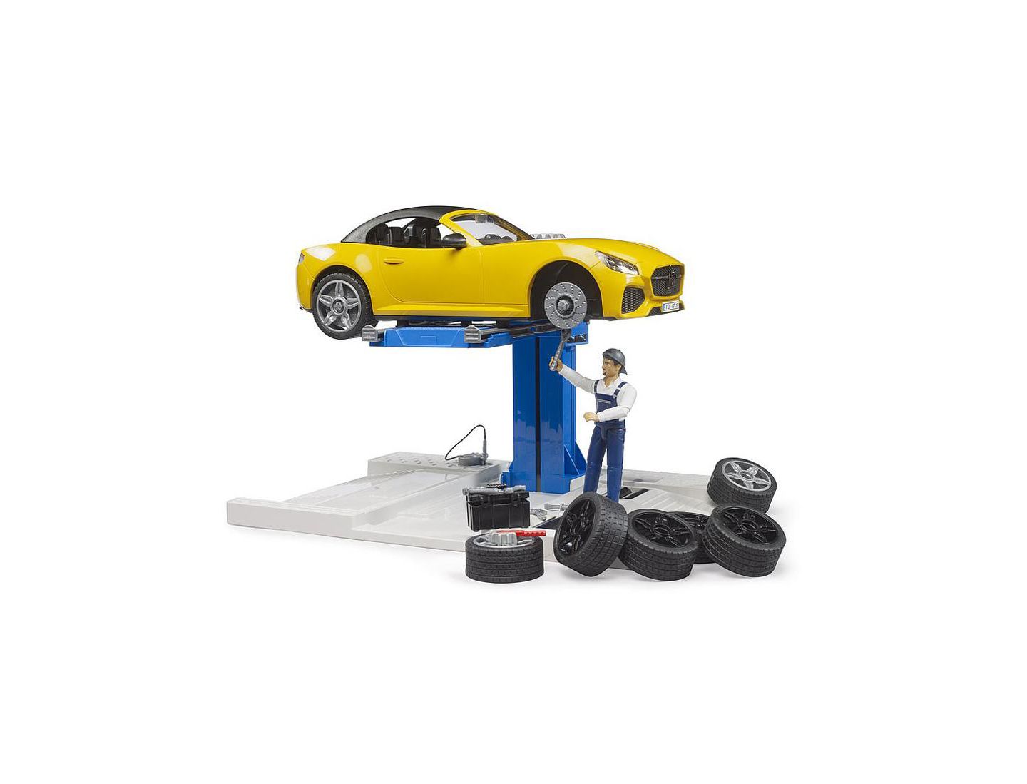 Детская игрушка Bruder 1/16 bworld Height-Adjustable Lifting Platform Car Service Center and Roadster — фото 2