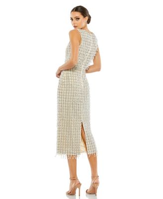 Women's Sleeveless High Neck Beaded Midi Sheath Dress