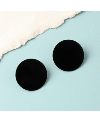 Women's Black  Minimal Circular Stud Earrings