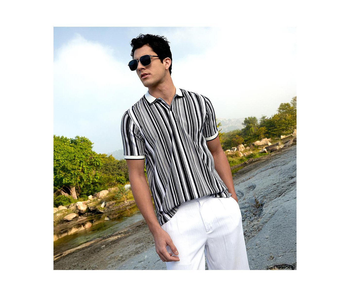 Мужская футболка Cahoot Campus Sutra Cream White and Midnight Black Multitrack Knit Polo, цвет: Чёрный — фото 2