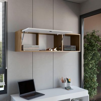 Somerset Wall Cabinet, 1 Door, 3 Shelves, Natural Oak / White