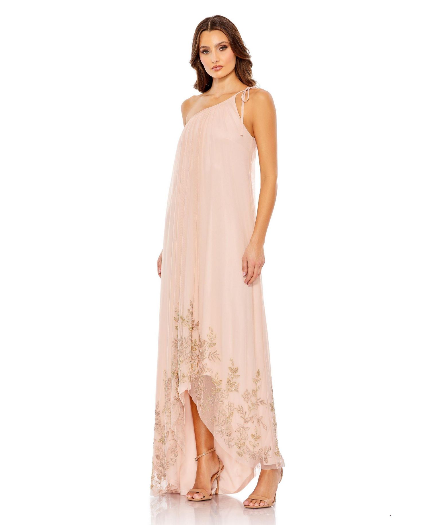 Women's Flowy One Shoulder Asymmetrical Beaded Gown