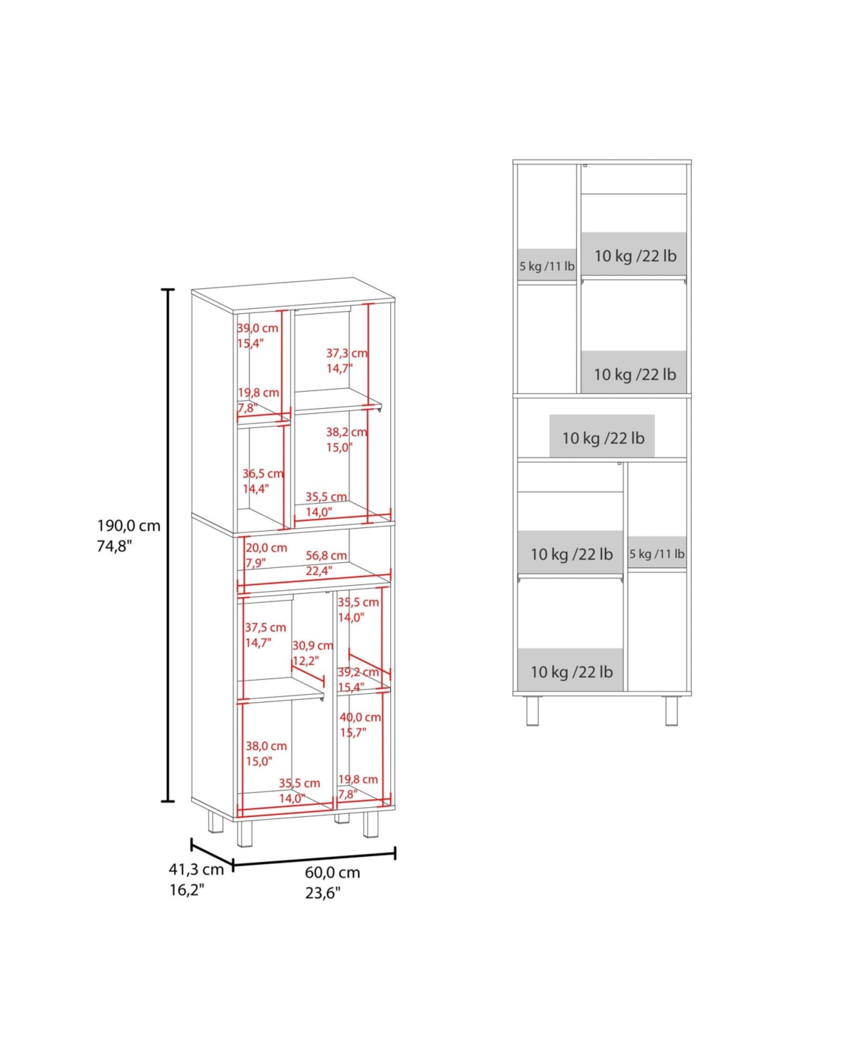 Buckshot Kitchen Pantry with Open Storage and 2 Doors, White
