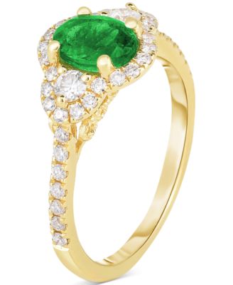 Emerald (3/4 ct. t.w.) & Diamond (3/8 ct. t.w.) Oval Ring in 14k Gold