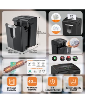 Heavy Duty Paper Shredder, 20 Sheet 40 Mins Large Office Crosscut Shredder for Commercial Use, Anti-Jam System & P-4 High Security Supports CD/Credit Cards/Staples, 7 Gal Pullout Bin