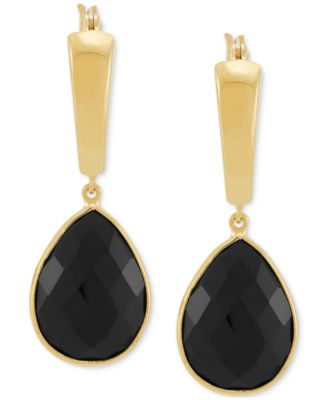 Lab-Created Pink Sapphire Dangle Hoop Earrings (22-3/4 ct. t.w.) in 24k Gold-Plated Sterling Silver (Also Available in Green Onyx & Onyx)