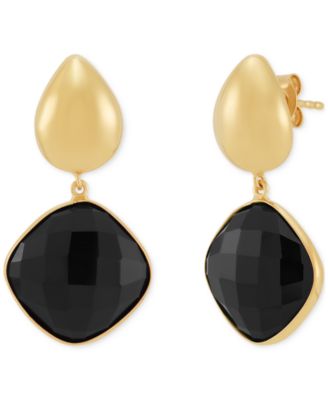Green Onyx Square Drop Earrings in 24k Gold-Plated Sterling Silver (Also in Black Onyx)