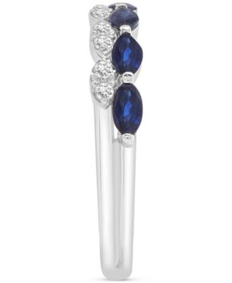 Blue Sapphire (5/8 ct. t.w.) & Diamond (1/8 ct. t.w.) Double-Row Ring in Sterling Silver
