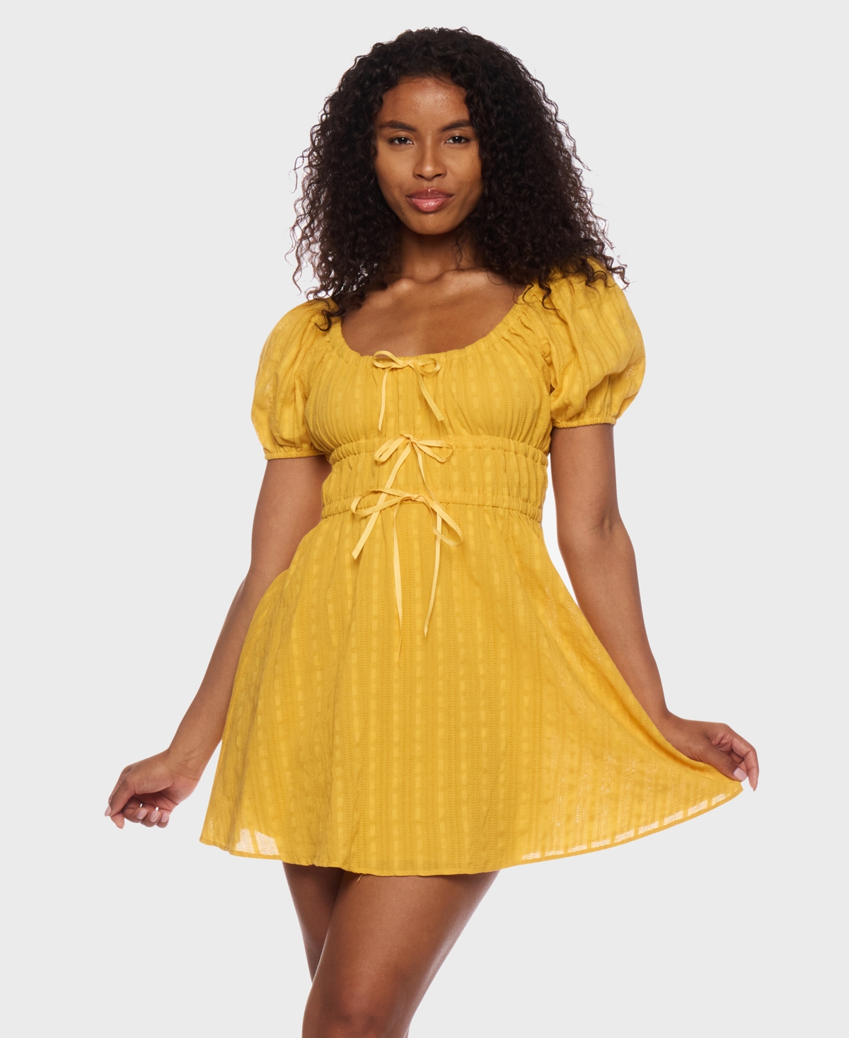 Juniors' Short-Sleeve Fit & Flare Dress - Mustard