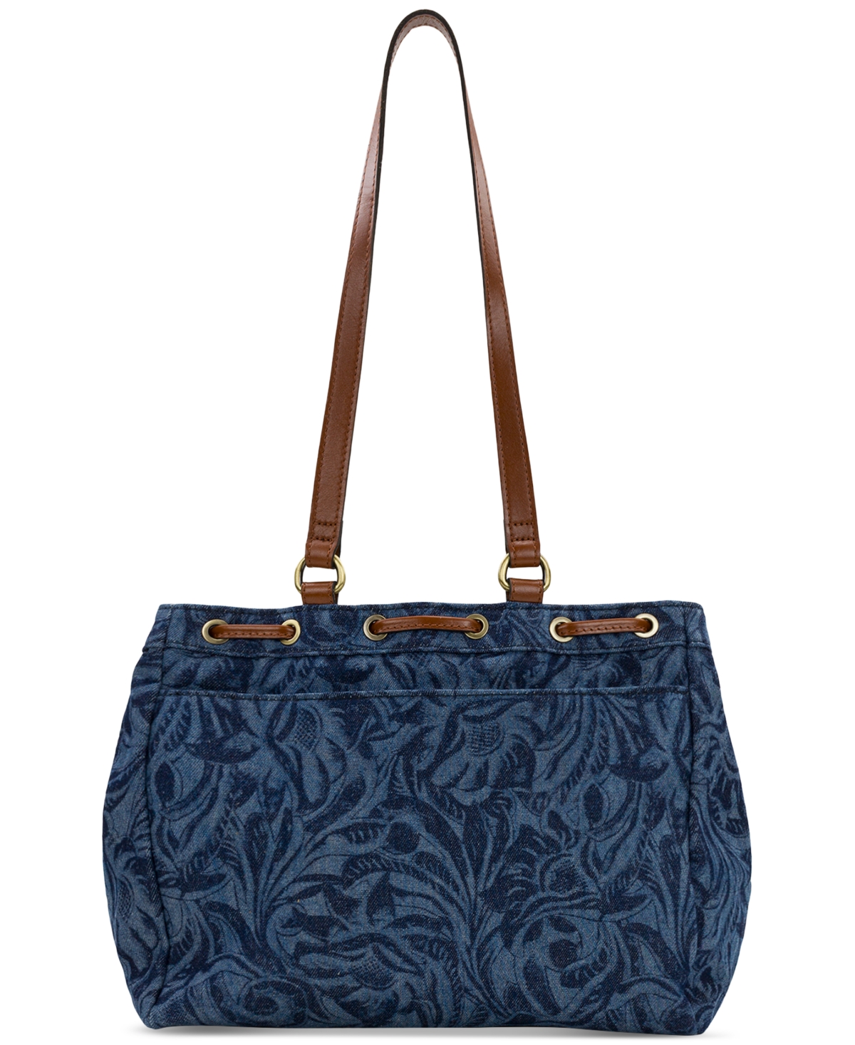 Patricia Nash Mouliana Small Denim Drawstring Satchel In Blue
