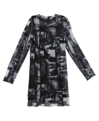 Big Girls Printed Mesh Long Sleeve Dress with Inner Tank Dress