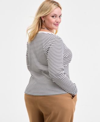 Trendy Plus Striped V-Neck Button-Front Cardigan, Macy's Exclusive