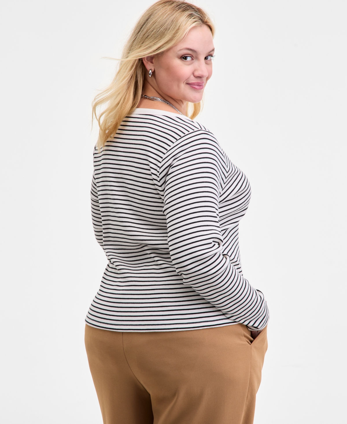 On 34th Trendy Plus Striped V-neck Button-front Cardigan, Macy's Exclusive
