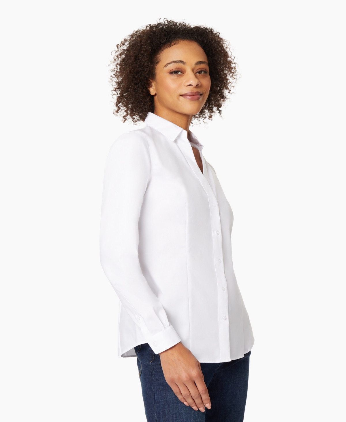 Jones New York Petite Button Down Blouse In White