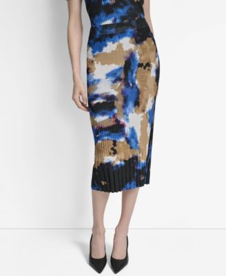 DKNY - Women's Printed Rib-Knit Midi Skirt