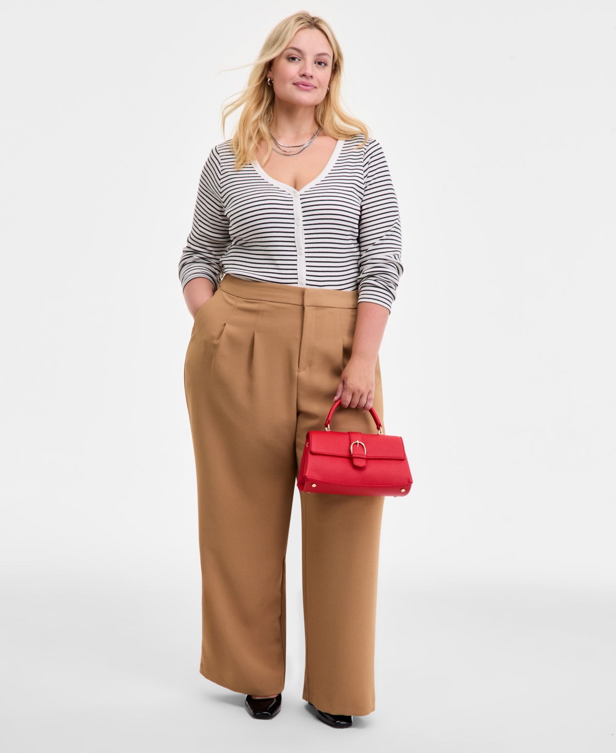 On 34th Trendy Plus Pleat-front Wide-leg Pants, Macy's Exclusive In Brown
