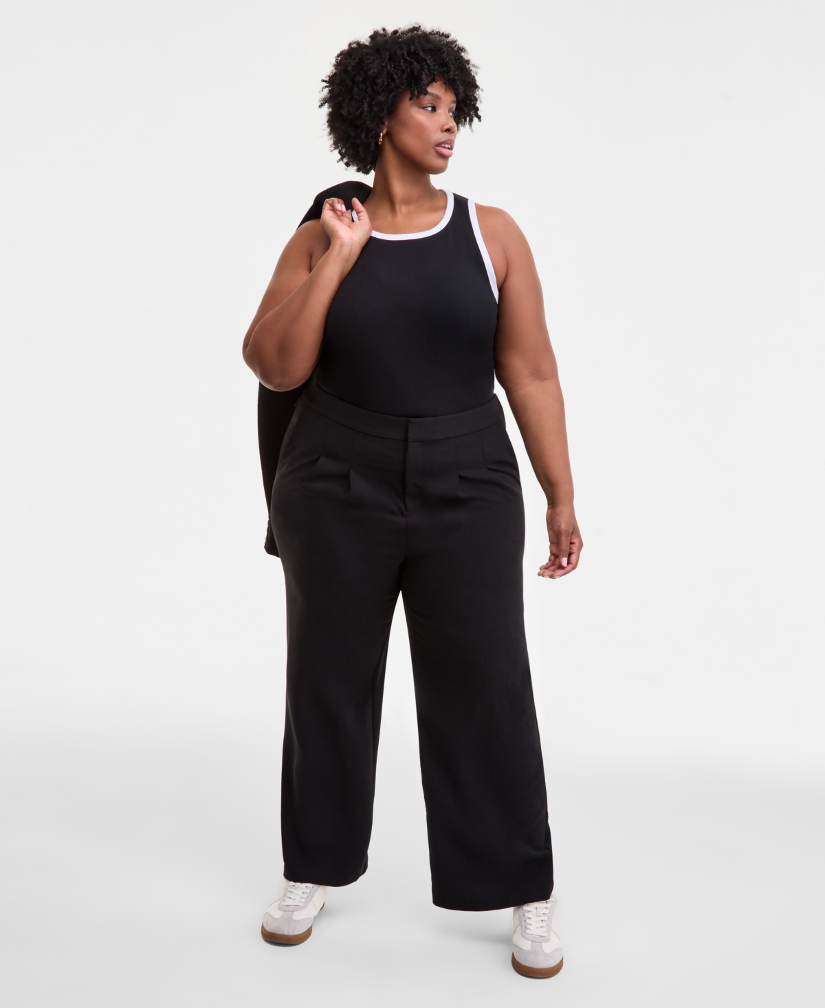 On 34th Trendy Plus Pleat-front Wide-leg Pants, Macy's Exclusive In Black