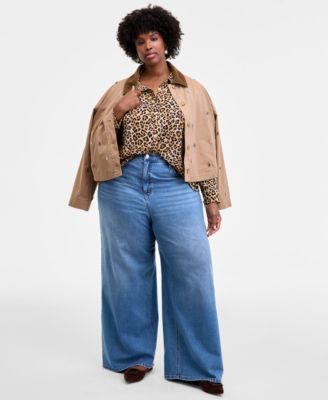 Trendy Plus Leopard-Print Button-Front Shirt, Macy's Exclusive