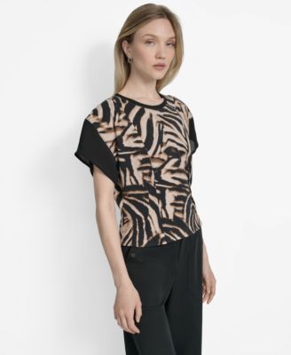 Women's Printed Chiffon-Sleeve Blouse