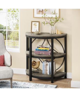 3-Tier Half Round End Table Set with Metal Frame, Narrow Accent Side Tables for Living Room or Bedroom (2PCS)