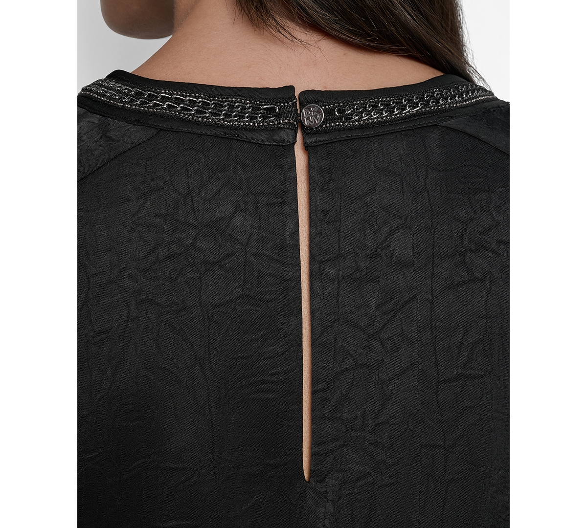 Dkny Chain Sleeveless Crinkle Satin Top In Black