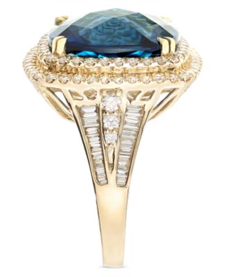 EFFY&reg; London Blue Topaz (12-1/3 ct. t.w.) & Diamond (1-1/5 ct. t.w.) Halo Statement Ring in 14k White Gold (Also available in 14k Gold)