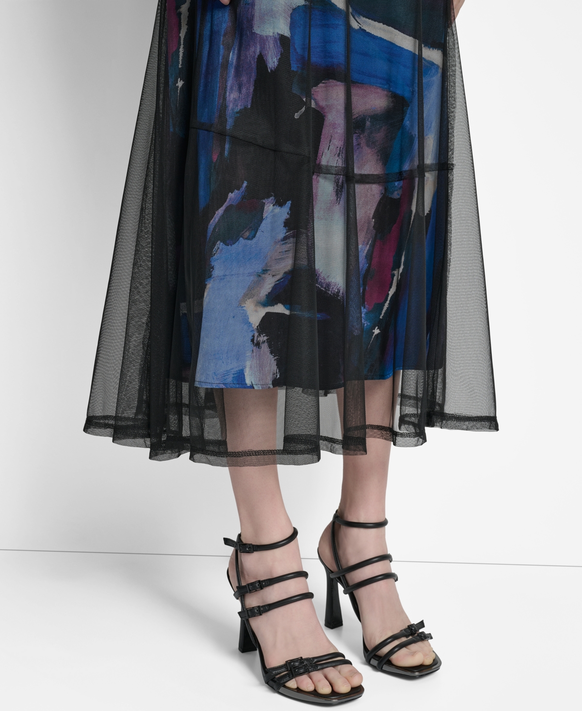 Dkny Print Skirt Mixed Media Dress In Black