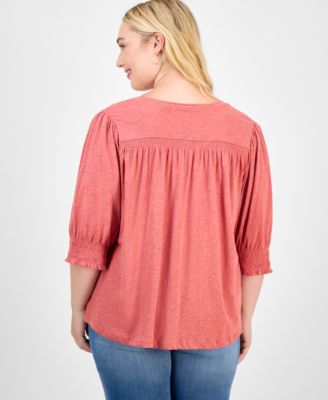 Trendy Plus Elbow-Sleeve Smocked-Cuff Blouse