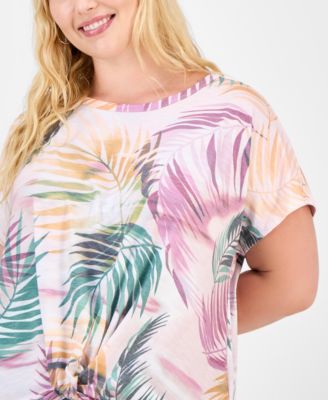 Trendy Plus Printed Twist-Front Short-Sleeve Top