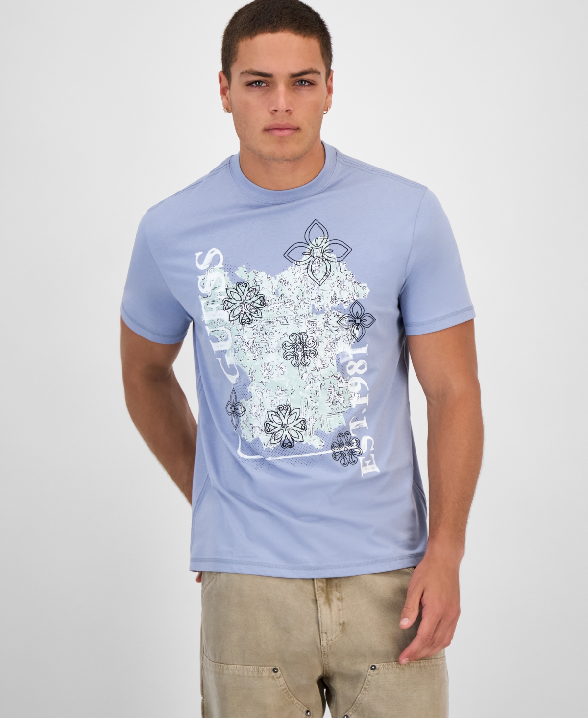 Men's Faded Flower Short Sleeve Logo Graphic T-Shirt - Pure White