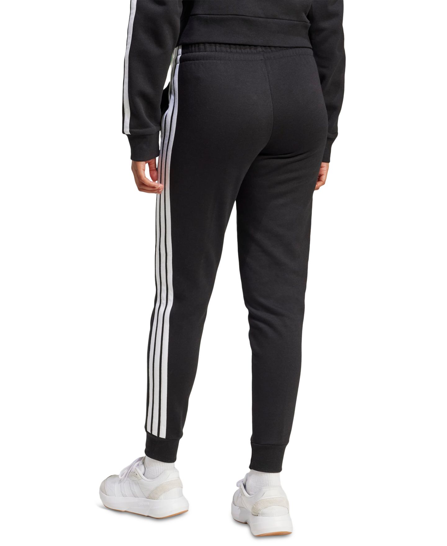 Женские брюки adidas Essentials Three Stripes Fleece Slim, цвет: Чёрный / Белый — фото 5
