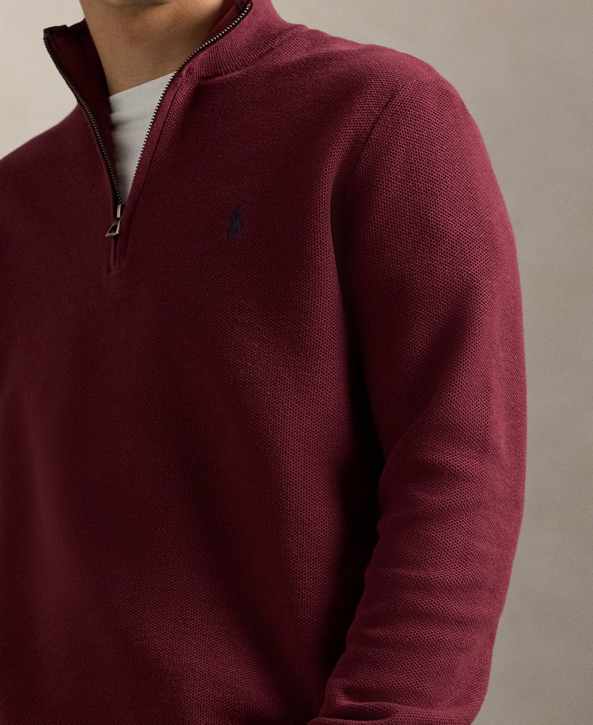 Polo Ralph Lauren Ralph Lauren Mesh-knit Cotton Quarter-zip Sweater In Burgundy