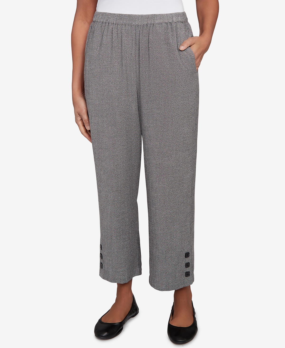Alfred Dunner Women's Santa Barbara Button Cuffed All Around Elastic Ankle Pants In Gray