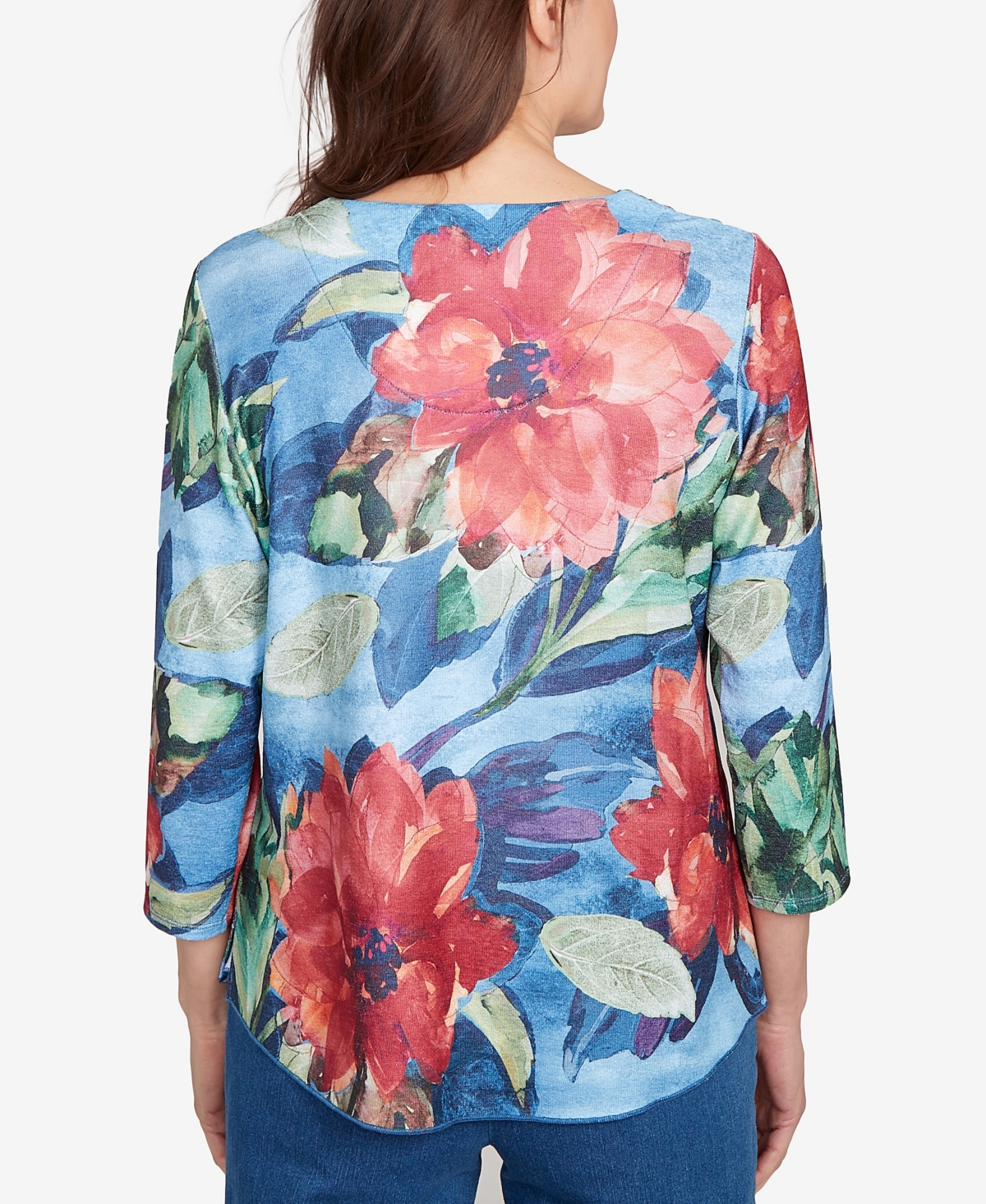 Alfred Dunner Petite El Paso Dramatic V-neck Floral Top In Multi