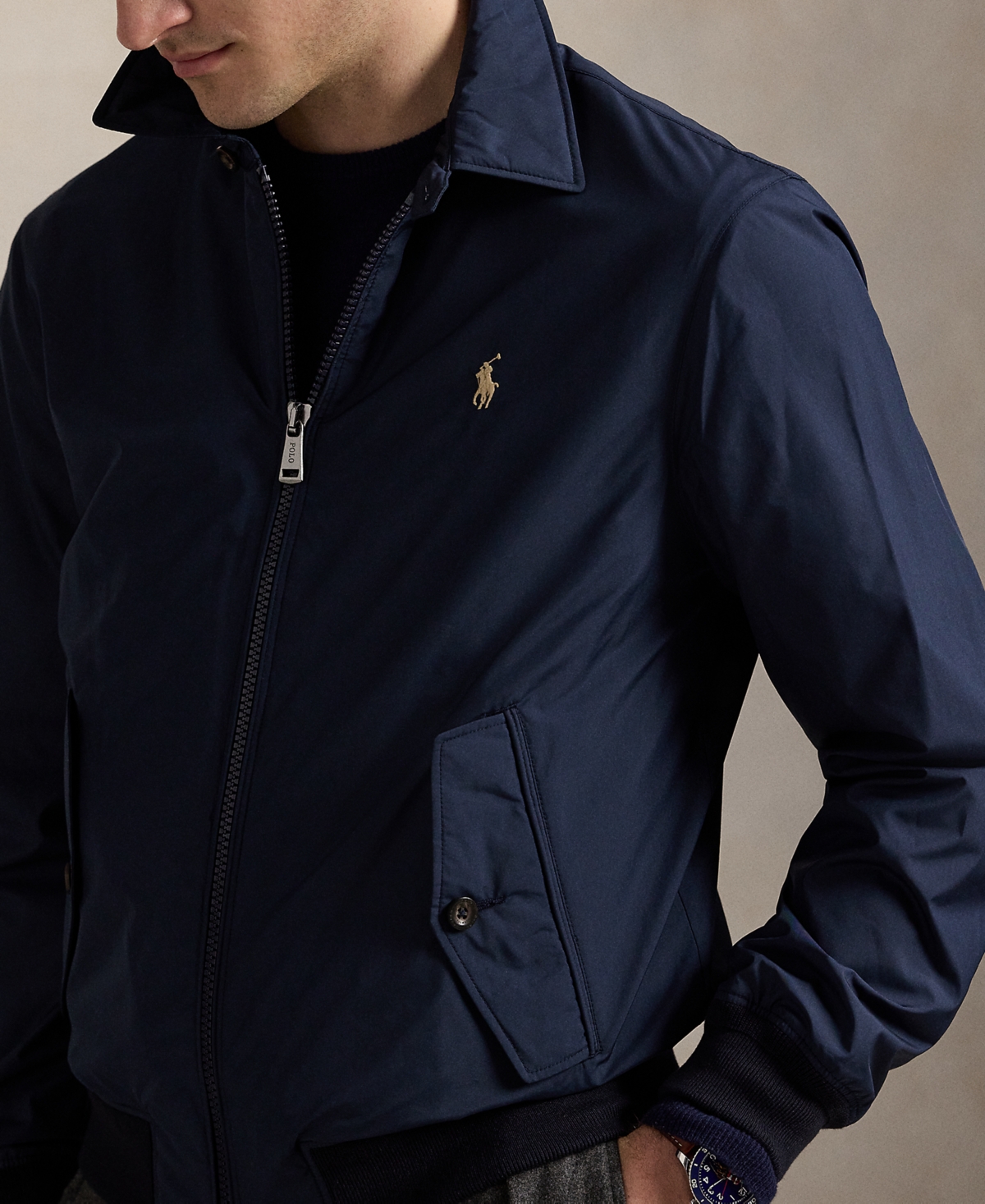 Polo Ralph Lauren Tailored Bomber Jacket With Zip Closure In Blue