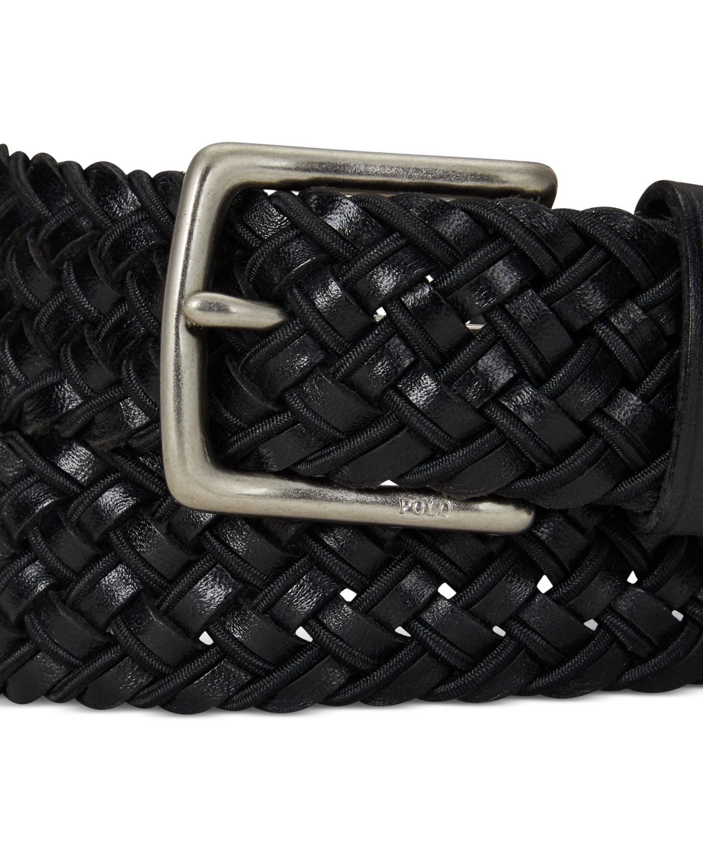 Мужской ремень Polo Ralph Lauren Leather & Braided Cord Woven Belt, цвет: Чёрный — фото 2