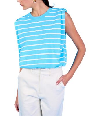 Women's Stripe Sleeveless Pleated Knit Top