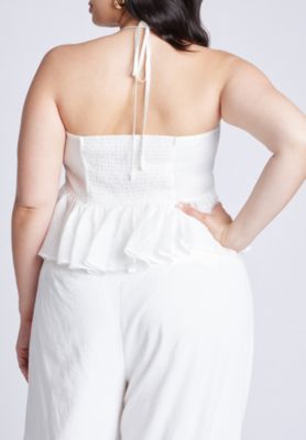 Women's Plus Size Shirred Halter Peplum Top