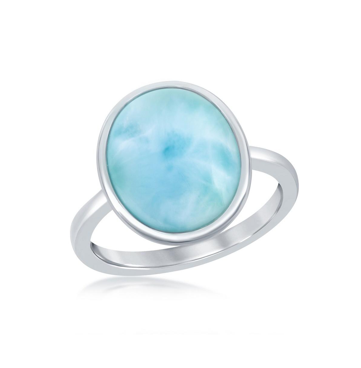 Sterling Silver Larimar Oval Ring - Blue
